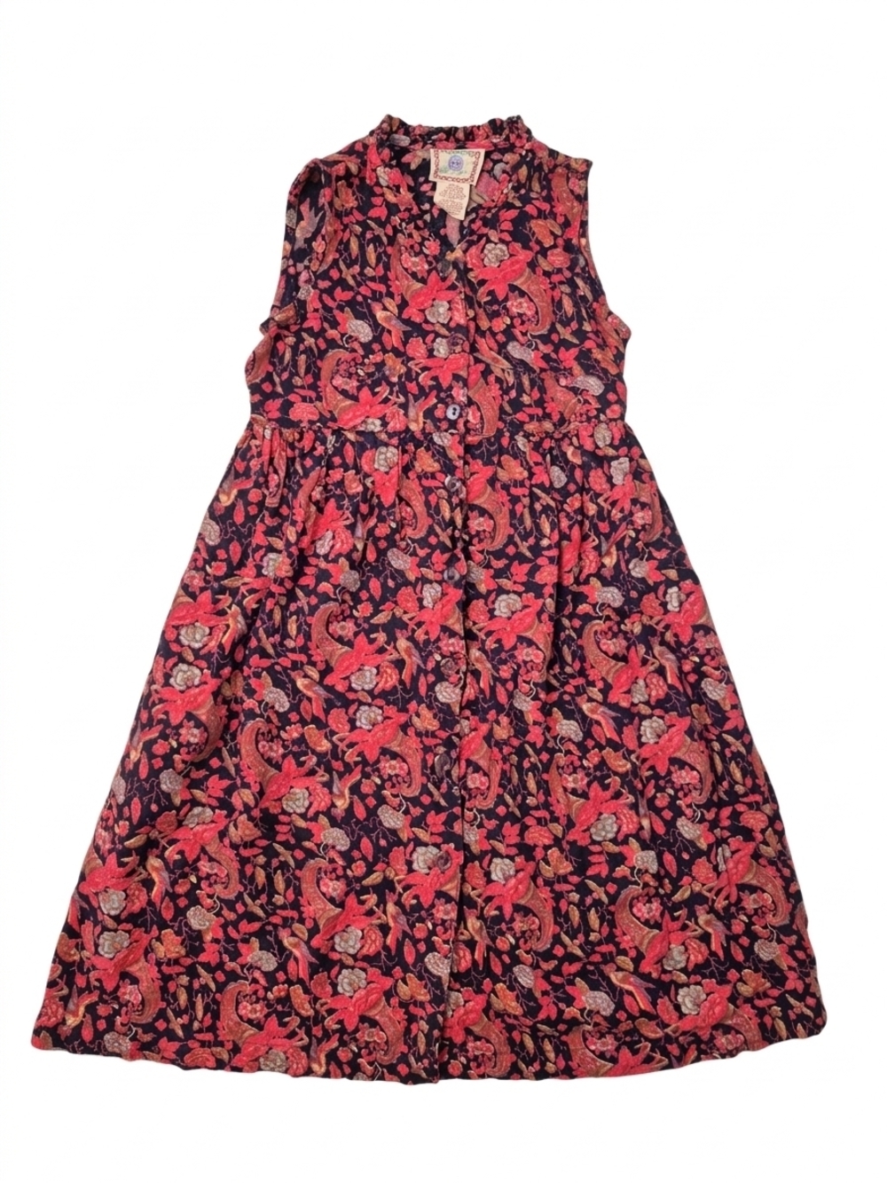 Vintage 90s Cornelloki Floral Bird Rayon Dress Girl 3T 4T Cottagecore